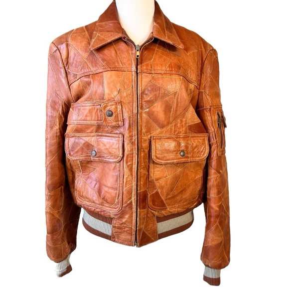 Vintage Casablanca Patchwork Zig Zag Stitch Leather Bomber Jacket - Picture 1 of 16